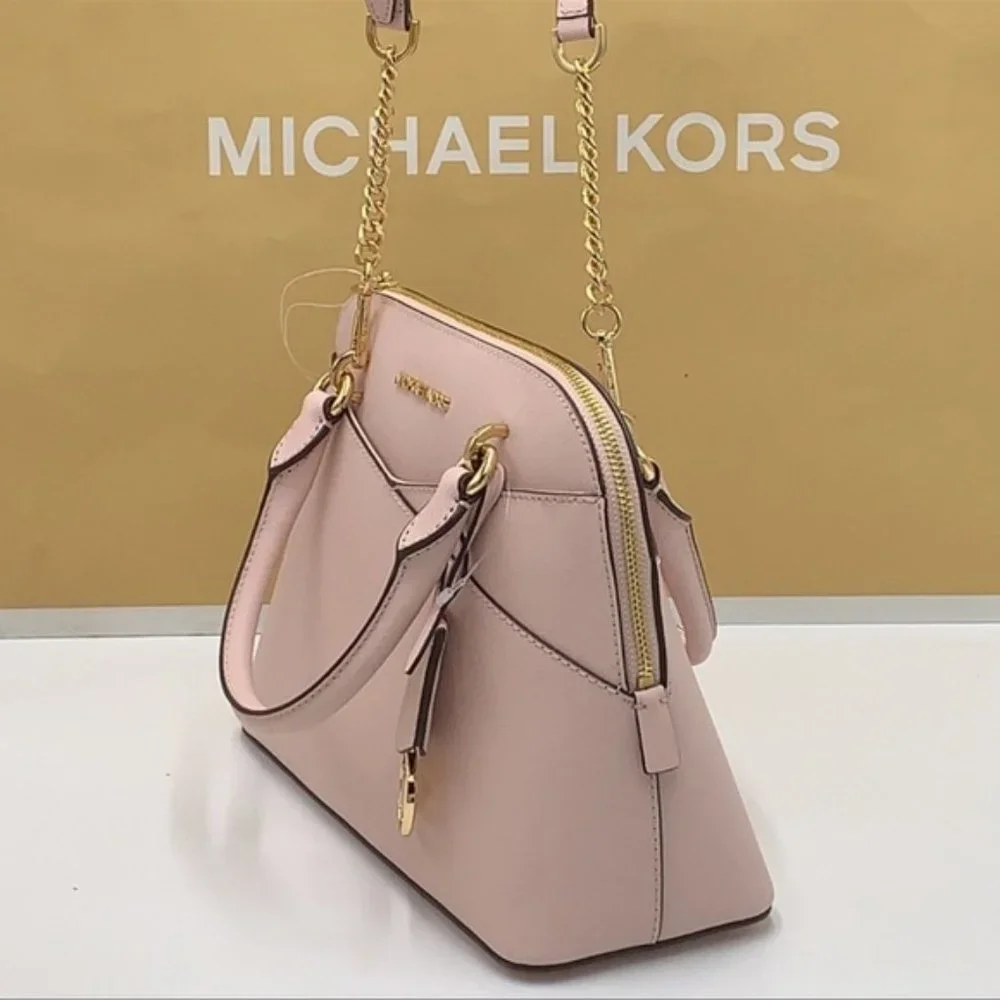 Michael Kors Jet Set Travel Medium Leather Dome Satchel Powder Blush Multi